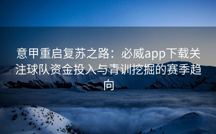 意甲重启复苏之路：必威app下载关注球队资金投入与青训挖掘的赛季趋向  第2张